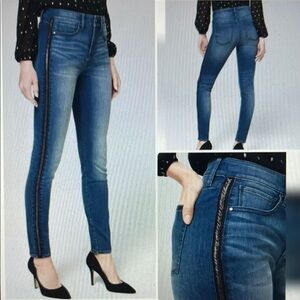 WHBM High Rise Beaded Tuxedo stripe Jeans
